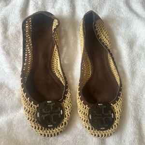 Tory Burch Woven Flats in Brown and Tan
